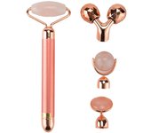 4-IN-1 Electric Jade Roller 3D Roller Facial Roller & Face Massager, Rose Quartz