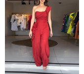 2025 Nueva Ropa De Mujer Europea Y Americana, Mono Sin Mangas Rojo De Cintura Irregular Plisado
