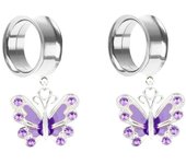 2x butterfly pendants in various styles, steel ear plugs, 6mm-25mm meat tunnel, double convex stretcher screws