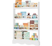 Pared, Libreria Infantil Montessori, Estanteria Montessori, Estanteria Pared Libros, con 4 Estantes, para Organizar Libros, Revistas, Madera, Blanco, 80x11.5x118cm