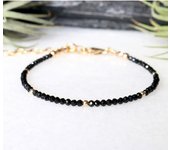 Black Tourmaline Bracelet with Karen Hill  October Birthstone Genuine Gemstone Beaded Crystal Bracelet Black Dainty Bracelet