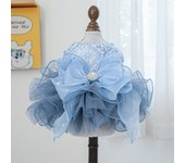 Fairy Dress Blue Cat Dog Wedding Dress Organza Soft Princess Dress Big Bow Puppy Skirt Birthday Party