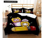 L-Lankybox Animated Movie All Season Duvet Cartoon Cover Bedding Sets Soft Quilt Cover and Pillowcases Single/Double/Queen/King
