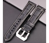 1pc Correa de reloj de cuero de ternera auténtico, patrón de cocodrilo, estilo casual, cierre de hebilla de lengüeta, banda gruesa de alta calidad para relojes de esfera grande, 20mm 22mm 24mm, disponible en 6 colores