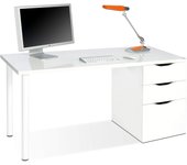 Mesa ordenador reversible dos cajones y una puerta, mesa despacho, escritorio Athena acabado en color blanco artik, 138 x 74 x 60 cm de fondo