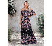 2025 primavera y verano nuevos vestidos de las mujeres, un hombro, impreso vestidos largos swing grande