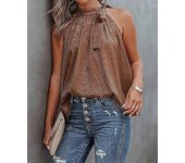 Women Sleeveless Tie Mock Neck Summer Tops Loose Casual