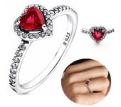 High heart silver ring, red fashionable cubic zirconia, stars, moon, flowers, wedding fashionable jewelry, gifts Mother's Day Gift