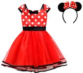 Disfraz de Ratón para Niña con Tutú de Puntos y Diadema Brillante Rosa/Rojo
