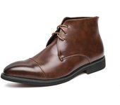 Nuevas botas cortas con cordones botas derby puntiagudas casuales de negocios zapatos de cuero de color sólido británico