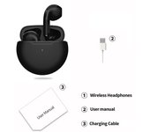 Wireless Pro 6 TWS, Headphones with Bluetooth, Mini, Stereo, Hifi, Music, Sports, Touch Control, for iPhone Air, Android,