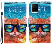 Anti-scratch Drop-proof Pattern Printing Case PU Leather Flip Wallet Cross Texture Stand Cover for vivo Y21/Y21s/Y33s