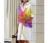 Elegant autumn shirt to fashionable loose long sleeved office women's green and red lapel dress