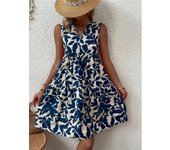 Jocoo Jolee Women Trend V Neck Sleeveless Ruffles  Boho Print Beach Sundress Oversized Loose Dress  Summer