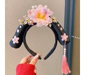Flower Chinese Style Headwear Velvet Bow Tassel Ancient Style Gege Headband Lion Dance Princess Hair Hoop Hanfu Headwear Women