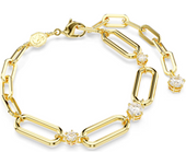 Swaroski Gold Plated Link Chain Bracelet Silver Transparent Round Zircon Stone Bracelet Adjustable Jewelry Gift For Women 16-20cm  ﻿