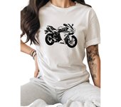 Motorcycle Print Casual Sports T-shirt, Short Sleeve Crew Neck Comfortable Top, Women's Clothing