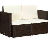 vidXL Sofá Jardín 2 Plazas Ratán Sintético Marrón Crema Sillón Exterior Patio