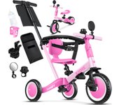 6en1 Bicicleta de Balance, Triciclo para niños de 1 año a 5 Años, Capacidad de Carga hasta 25kg, Incl. Manillar/Barra de Seguridad/Cinturón de Seguridad/Timbre/Espejo