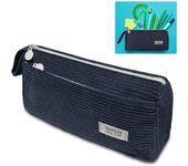 Large capacity corduroy pencil case with compartments, washable pencil case for students and office workers