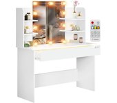 Tocador de Maquillaje Luces Led 110x40x140cm Brillo Regulable Espejo Blanco