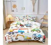 Boys Cartoon Car Bedding Set Construction Vehicles Comforter Cover 2/3pc Kids Cartoon Machinery Truck Soft Polyester Duvet Cover
