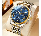 OLEVS Men's Watches Top Brand Multifunctional Chronograph Wristwatch Original Quartz Watch for Man Waterproof Luminous Date Moon