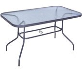 Mesa de Jardín Exterior Rectangular de Metal Bordes Curvos con Orificio para Sombrilla Capacidad 70kg Vidrio Templado 140x80x70 cm Gris