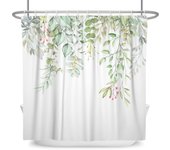 Green Plant Leaf Vines Flowers Shower Print Modern Nordic Minimalist Polyster Home Decor Bathroom Curtain with Hooks
