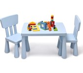 Juego de Mesa y Silla Infantil, Mesa con 2 sillas de plástico para niños, Conjunto de pupitres de Actividades para niños, Set de Mueble Infantil de 3 Piezas, Apto para 1-7 años (Azul)