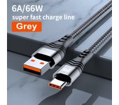 6A 66W USB Type-C Super Fast Charging Cable Nylon Braided Flash Charging Line MAX For Samsung Huawei Xiaomi Charger Cable 0.5-3M