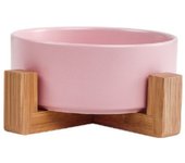 Ceramics Wood Stand with No Spill Large Feeder Dish with Dog Bowl Cat Food Water Bowls for Dogs Cats Feeding Puppy  Pet Supplies