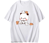 Kawaii Panda and Bear Pattern T-shirt Bubu Dudu Round Neck Fashion Large Women's Wear