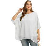 Womens Plus Size Batwing Sleeve Summer Spring Elegant Cape Blouse V-neck Flowy Loose Casual Chiffon Blouse Tunic Top For Jeans