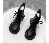 Botines de cuero antideslizantes de punta redonda para mujer, botas casuales con cordones