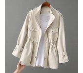 Women's medium length jacket, spring and autumn top, windbreaker