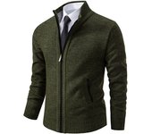 Autumn And Winter New Jersey Men's Casual Sports Coat Solid Color Stand Collar Wweater Grab Fleece Warm Zipper Cardigan