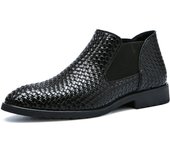Botas de cuero tejidas a mano para hombre, botas Chelsea para hombre