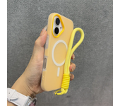 Funda de lujo 3 en 1 con cordón Magsafe para iPhone 16 15 14 Plus 13 12 Pro Max, funda suave mate transparente magnética con