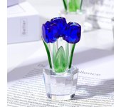 Romantic Crystal Tulip Sculpture Colorful Reflect Tulip Bouquet Ornaments Handmade Small Desktop Floral Decorations