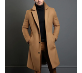 Men's black windbreaker long blend coat single breasted top, creating a cold resistant business appearance