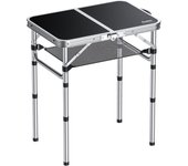 Plegable Camping 60x40x25.4/49/67cm Ajustable Altura Mesas de Acampada Portátil Mesa Playa Aluminio Impermeable Negro para Terraza Playa Exterior BBQ