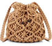 Crochet Mini Bucket Bag Purse Summer Woven Beach Shoulder Bag Drawstring Closure Crossbody Bag Handmade Hobo Bag
