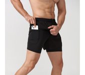 Men's 2-in-1 sports shorts, designed fast running in the gym, with a mobile phone pocket polyester spandex outdoor materials for