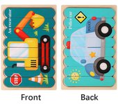 Cartoon Animal Double-sided Strip Wooden Puzzles Jigsaw Game Kids Educational Toys for Children