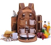 Mochila de Picnic para 4 Personas Mochila de Picnic Bolsa cesto Bolsa refrigeradora con Juego de vajilla y Manta