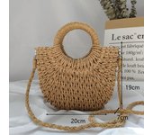 Round Straw Beach Bag Vintage Handmade Woven Shoulder Bag Raffia Circle Rattan Bags Bohemian Summer Vacation Casual Bags
