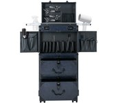 Beauty Salon Luggage, Rolling Lockable Makeup Train Case Hairdressing Trolley with Hair Dryer Holder(Dark Blue)