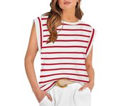 Camiseta casual para mujer con mangas tapadas Elegante camiseta sin mangas suelta a rayas