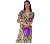 Elegante Vestido de Verano con Estampado Cuello V, Ajuste Delgado, Vestido Verde para Mujeres